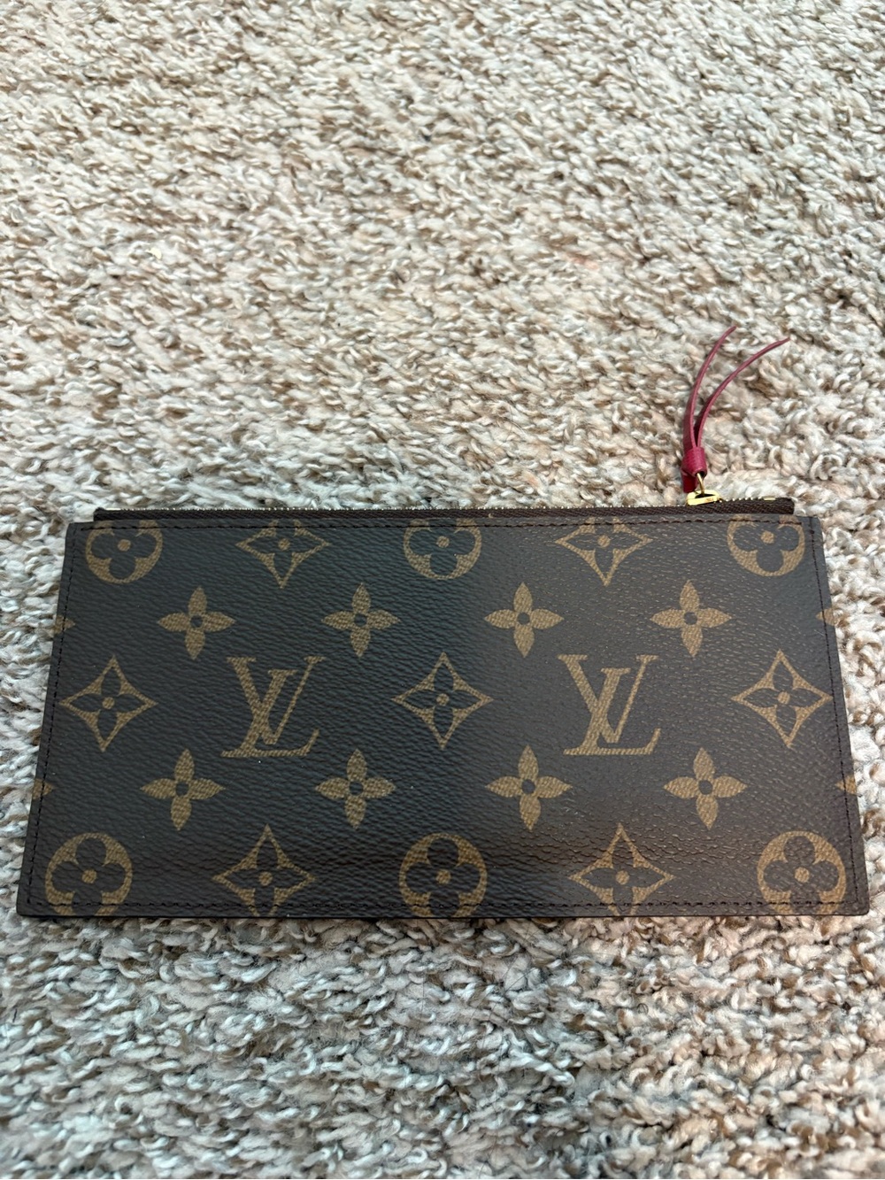 Louis Vuitton Monogram Canvas Pouch in Brown with Red Pull Tab
